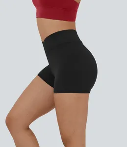 High <b>Waist</b> Black Sport <b>Shorts</b> <b>Women</b> Quick Dry <b>Elastic</b> <b>Waist</b> Knitted Fitness Wear Solid Color Athletic <b>Short</b> Style - Product Image 3