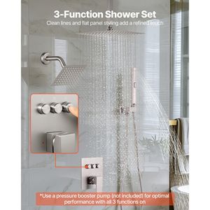 Sistema de ducha de lluvia de montaje en techo de 10 pulgadas, montaje en pared de 6 pulgadas, de 2 manos rociador, 3 funciones, doble cabezal de lluvia, juego de molduras de válvula de latón - Product Image 2