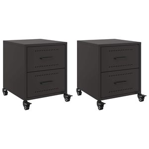 2pcs <b>Black</b> Steel <b>Bedside</b> <b>Cabinets</b> 14.2"x15.4"x17.1" Elegant Nightstands - Product Image 2