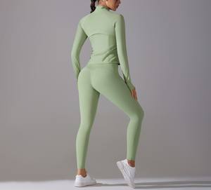 Hot Sale Women's Yoga Sets Long Sleeve Gym Training Clothes Yoga Tight <b>Jacket</b> Fitness Sports Shorts <b>Workout</b> Leggings - Product Image 2