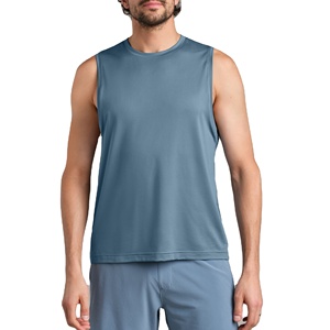 Camiseta sin mangas de punto con cuello redondo profundo para gimnasio, de algodón, para hombre, talla grande, transpirable, con espalda cruzada y logo frontal. - Product Image 1