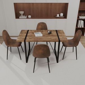 Juego de Comedor Moderno Rectangular Negro de 55 Pulgadas con 4 Sillas de Madera Estilo Medieval, MDF, Madera Oscura, para Cocina o Restaurante - Product Image 2