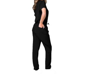 Ensemble de blouses médicales noires pour femmes, manches courtes, en coton tricoté, pantalon d'uniforme d'hôpital, tenue de travail médicale décontractée, vente chaude - Product Image 1