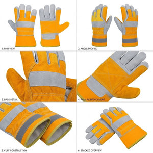 Heavy Duty Industrial Safety <b>Gloves</b> Anti-static Anti-slip Reinforced Cowhide Leather Work <b>Gloves</b> <b>Silver</b> Reflective Stripe Safety - Product Image 6