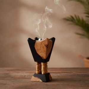 Brûleur d'encens en métal de qualité supérieure, porte-encens fantaisie en bois et métal, fait main, décoration d'intérieur, porte-encens en bois - Product Image 2