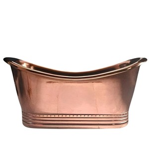 Bañera independiente hecha a mano de cobre puro sólido con acabado de cobre antiguo, bañera ovalada para spa y relajación para baño u hotel. - Product Image 3