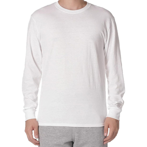 Camiseta de Manga Larga Blanca para Hombre, Cuello Redondo, 100% Algodón, Corte Regular, Color Sólido, Estilo Casual, Tejido Jersey - Product Image 3