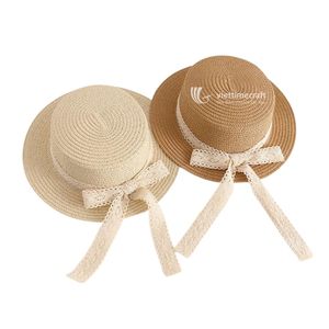 Elegant Summer Beach <b>Straw</b> <b>Hat</b> Hand Embroidery Ribbon Bow Breathable Sustainable Natural Paper Panama Bucket <b>Hat</b> for Holiday - Product Image 3