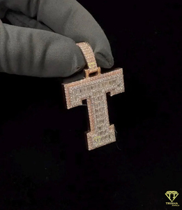 Pendentif personnalisé en forme de lettre « T » serti de diamants Moissanite, collier Hip Hop plaqué or, bijoux - Product Image 6