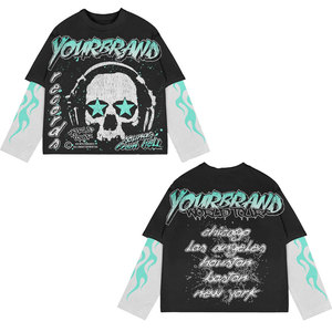 เสื้อยืดแขนยาวโอเวอร์ไซส์ผู้ชาย แบรนด์เนม ลายพิมพ์หัวกะโหลก สไตล์สตรีทแวร์ คอกลม แต่งขอบตัดกัน ผ้าเจอร์ซีย์คอตตอน 100% - Product Image 2