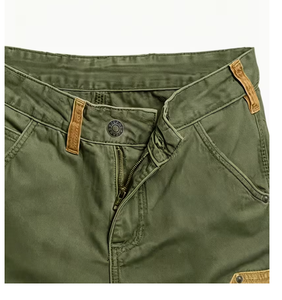 Men s Green <b>Cargo</b> Denim <b>Shorts</b> With Brown Patches Mid Waist Casual Summer Wear Breathable Woven Fabric - Product Image 6