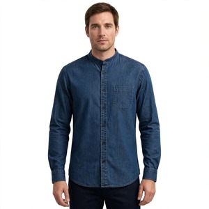 Camisa vaquera para hombre a precio económico, con cuello vuelto, ecológica, informal, lavada, con botones y bolsillo en el pecho, de BD. - Product Image 2