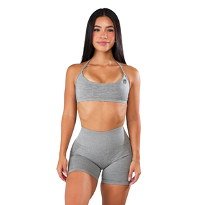 Soutien-gorge de sport sans couture pour femme, modèle halter, pour yoga et fitness, vêtement de sport doux, extensible, offrant un bon maintien, léger, pour l'entraînement, gris chiné - Product Image 1