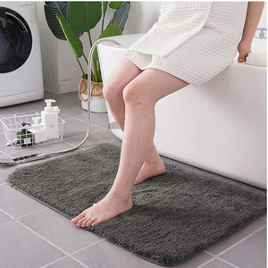 Minimalist Rectangle Bath Mat Solid Color Microfiber Anti Slip Rubber Backing For Bathroom <b>Floor</b> - Product Image 1