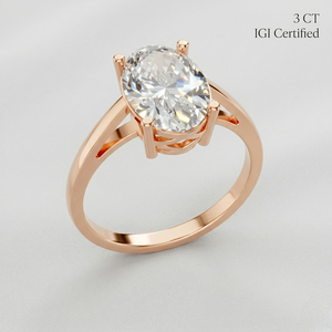 Anillo de Compromiso y Boda con Diamante Cultivado en Laboratorio Certificado por IGI de 3 Ct, Corte Ovalado, VS, Oro de 9K, Chapado en Rodio, Regalo para Mujer - Product Image 1