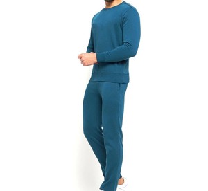 Men's White Crew Neck Sweatsuit Full Length Solid Color Casual Wear 100% Cotton Breathable Regular Fit Autumn Style - Product Image 2
