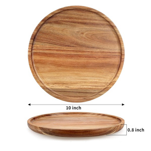Assiettes à dîner en bois d'acacia Planche à charcuterie ronde Assiette de présentation en bois Plateau décoratif Salade Dessert Apéritif Planches de service - Product Image 3