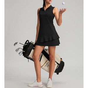 Women's <b>Black</b> Sleeveless <b>Polo</b> Collar Golf Dress Quick Dry Sporty Solid Knitted <b>Top</b> with Zipper Closure - Product Image 4