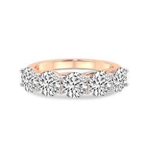 Petite Round Five Stone Band Lab Grown Diamond 0.50 Ct Tw 14K Solid Gold FG Color VS Clarity 5 Diamond Understated Row Sparkle - Product Image 3