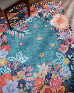 Tapis rectangulaire en polyester à franges, tissé à plat, motif floral, fabriqué à la machine, adapté aux animaux domestiques, style moderne pour salon et décoration intérieure - Product Image 6