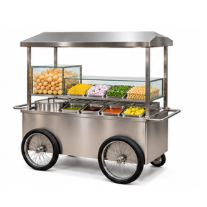 Carrito de Comida Móvil de Acero Inoxidable de 3 Ruedas, Resistente al Óxido, Dimensiones Personalizables, Mostrador con Vitrina de Vidrio, Bandeja de Servicio para Exteriores - Product Image 2
