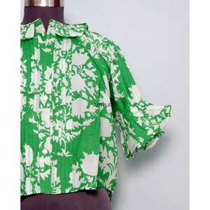 Túnica Vintage de Verano, Corte Regular, Estampado Floral Dulce, 100% Algodón Lavable, Estilo Casual, Toque Femenino, Cuello Redondo con Volantes, Manga Media, Mini - Product Image 2