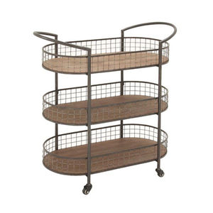 Chariot utilitaire roulant en métal à 5 niveaux au design moderne avec paniers extractibles en fil métallique et plateau en bois pour la cuisine - Product Image 4