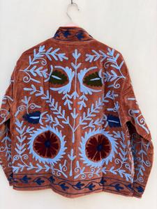 Prairie Style Women's Velvet Quilted Blouson Jacket Hand Embroidered Floral Mandarin Collar Full Sleeve Winter <b>Coat</b> - Product Image 3