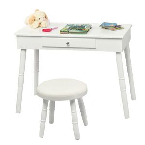 Tavolo da trucco principessa Set per bambini in legno con sgabello imbottito mobili per bambini - Product Image 3