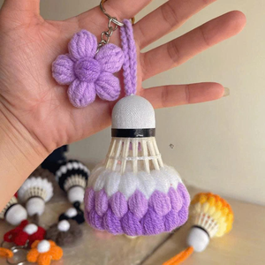พวงกุญแจลูกขนไก่โครเชต์น่ารัก ทำมือจากไหมพรมคอตตอน พร้อมจี้ดอกไม้ ของขวัญสำหรับคนรักแบดมินตัน ขายส่ง - Product Image 6