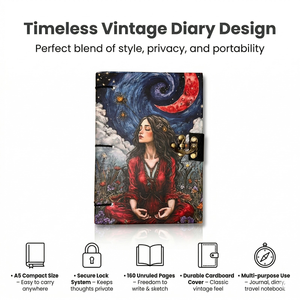 <b>A5</b> Artistic Meditation Journal Lock <b>Notebook</b> Handmade Paper Celestial Moon Design | Cardboard Diary Spiritual Writing Book Bulk - Product Image 2