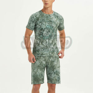 Ensemble de shorts décontractés pour hommes, style hiver, jacquard, t-shirt à manches courtes, ensemble de survêtement uni, 2 pièces, 100% coton - Product Image 5