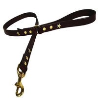 Laisse pour chien en cuir véritable personnalisée de luxe avec décoration en rivets et crochet doré pour chiens