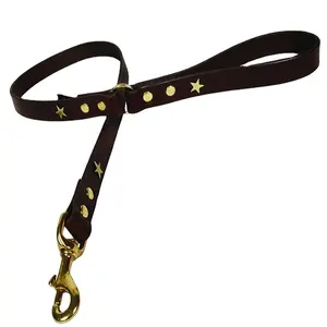 Genuine Dog Leash Black Luxury Leather Pet Leashes Designer Fashionable Lead With Golden Hook For Dogs