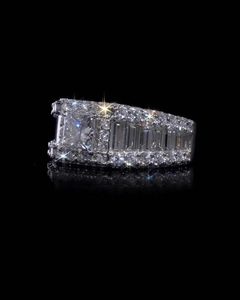 Men's Princess Cut Diamond <b>Ring</b>, Baguette Halo Statement Band, 14k White Gold Luxury Wedding Band, Hip Hop <b>Iced</b> Out Gifts <b>Ring</b> - Product Image 5