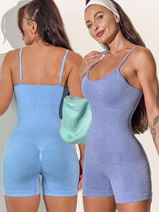 ชุดบอดี้สูทออกกำลังกายแบบไร้รอยต่อ ชุดรอมเปอร์รัดรูปขาสั้น ชุดโยคะสำหรับออกกำลังกาย ฟิตเนส พิลาทิส ชุดจั๊มสูทโยคะแบบมีฟองน้ำเสริม - Product Image 2