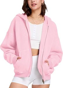 Sudadera con Capucha Extra Grande para Mujer, Color Rosa, Felpa, Manga Larga, Color Sólido, Cálida para Invierno - Product Image 3
