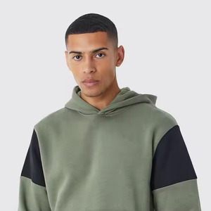 Ensemble de survêtement à capuche vert olive pour homme, avec blocs de couleur, pantalon de survêtement décontracté pleine longueur avec poches latérales, idéal pour l'automne - Product Image 4