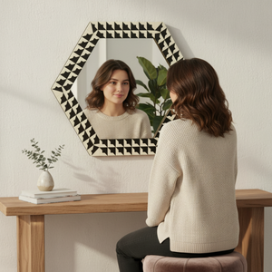 Designer Hexagon Resin <b>Mirror</b> 24 Inch | Contemporary Geometric Wall Decor | Elegant Pattern Frame <b>Mirror</b> for Living Room Bedroom - Product Image 3
