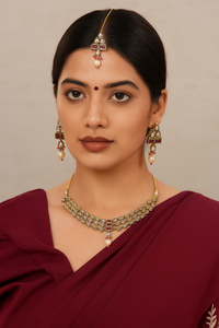 Designer Indian Mangalsutra Ethnic Gold Brass Jewelry <b>Set</b> with <b>Pearls</b> <b>Necklace</b> Earrings Ring Model 30 for Wedding - Product Image 1