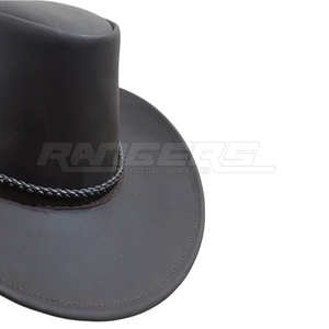 Sombreros de Vaquero Negros al por Mayor, Sombreros de Cuero Genuino de Alta Calidad con Banda de Cordón Redonda, Estilo Clásico, Ala Ancha, Sombreros Occidentales para Hombre - Product Image 3