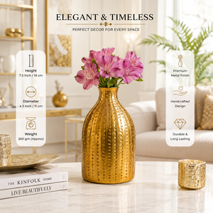 Vase à fleurs en laiton martelé fait main |   Vase décoratif en métal doré |   Décoration de table de luxe pour la maison |   Vases en laiton en gros - Product Image 2