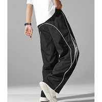 Pantalon cargo homme personnalisé en toile et nylon léger, coupe ample, taille élastique, coupe-vent, style jogger, brodé, évasé, hip-hop, extérieur, uni