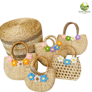 Bolso moderno de hierba marina tejido a mano VIETNAM ECO GREEN GRASS, artesanía redonda ecológica hecha a mano, recuerdo. - Product Image 6