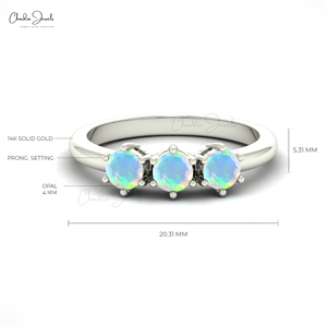 Natural Ethiopian <b>Opal</b> <b>Ring</b> with 4mm Round Cut Gemstone Wedding Band in 14k Fine White Gold Wholesale Jewelry Supplier - Product Image 6