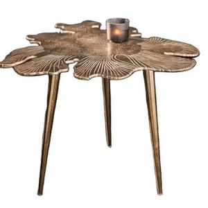 Mesa de Centro de Latón Antiguo con Forma de Hoja, Hecha a Mano, Estilo Ecléctico, Mueble de Sala de Estar con Estructura Metálica - Product Image 1