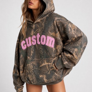 Custom Women's Plus Size Vintage Camo Print Hoodie Cotton Chenille <b>Towel</b> Embroidered Custom Logo Streetwear Pullover Sweatshirt - Product Image 3