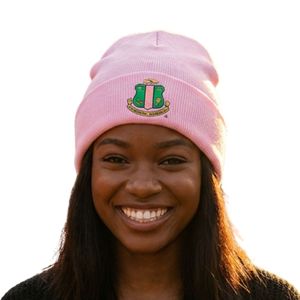 Gorro de Punto Rosa Claro AKA Shield, Gorro de Invierno Bordado, Gorro Elástico Suave con Diseño de Calavera de Hermandad Griega para Mujer, para Clima Frío - Product Image 3