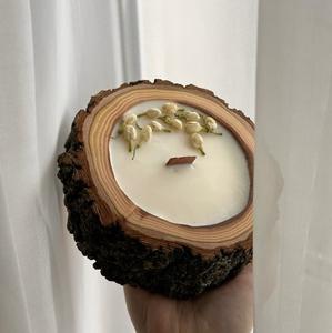 Porte-bougie rustique en bois avec finition écorce naturelle, décoration d'intérieur sans cire - Product Image 3