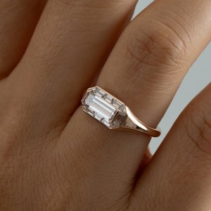 <b>Emerald</b> Cut Lab Grown Diamond Halo IGI Certified 925 Sterling <b>Silver</b> Bezel Set Signet Style Engagement & Anniversary <b>Ring</b> - Product Image 2